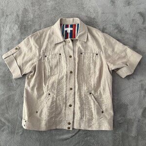 Coldwater Creek Safari Style Jacket Linen Cotton 18 Women's Tan Beige Neutral
